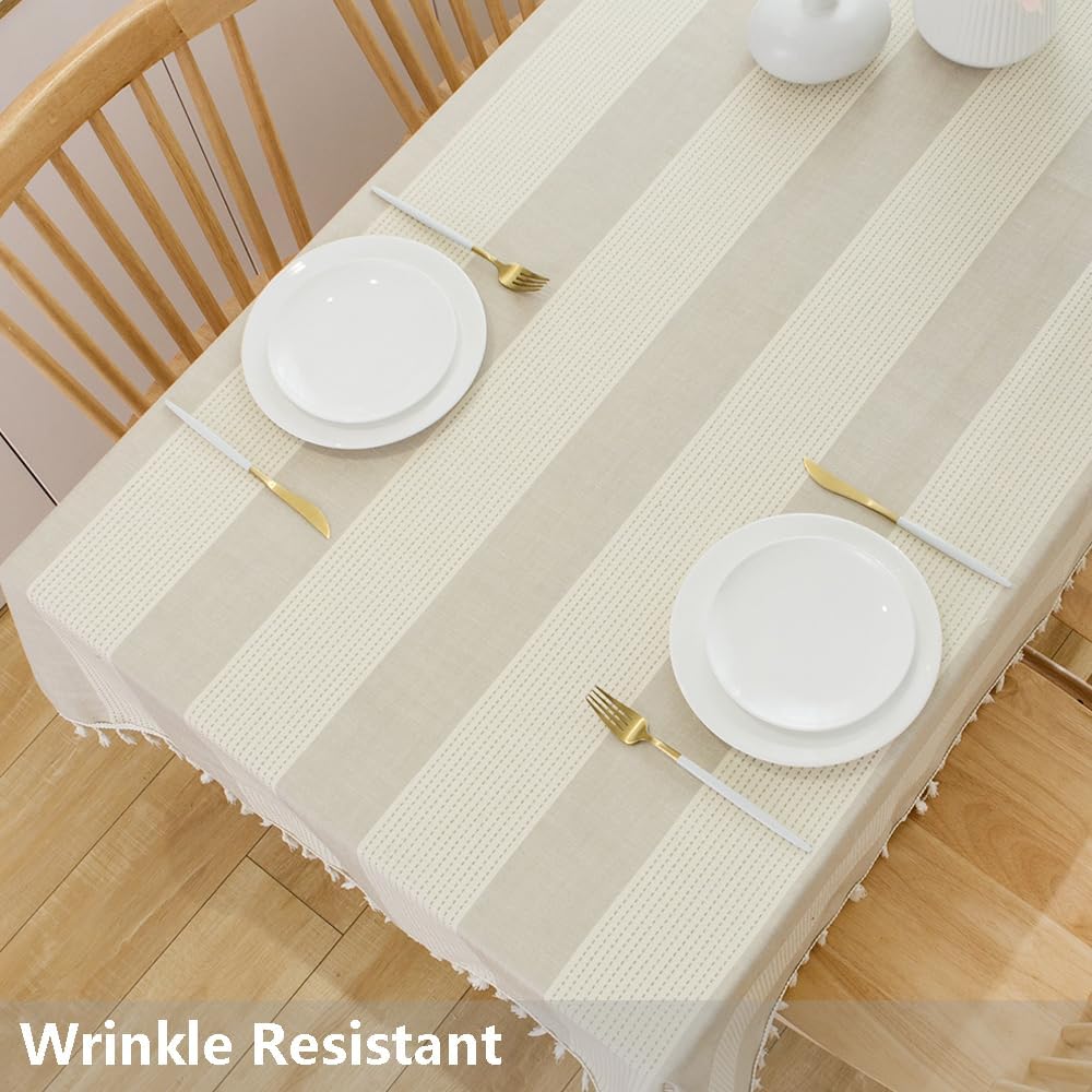 Mantel de lino de algodón resistente para mesa cuadrada, mantel con borlas para mesa de comedor, a prueba de polvo, para decoración de mesa (55 x 55