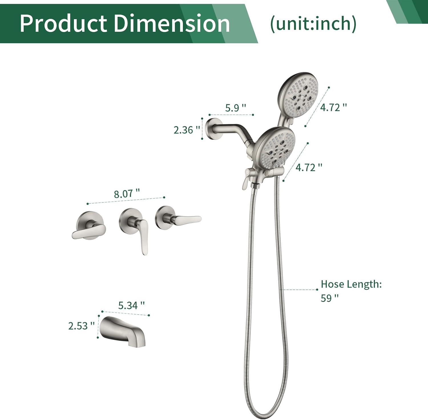 Juego de grifo de ducha de 3 manijas, sistema de ducha con boquilla de bañera, juego combinado de cabezal de ducha, juego completo de grifo de