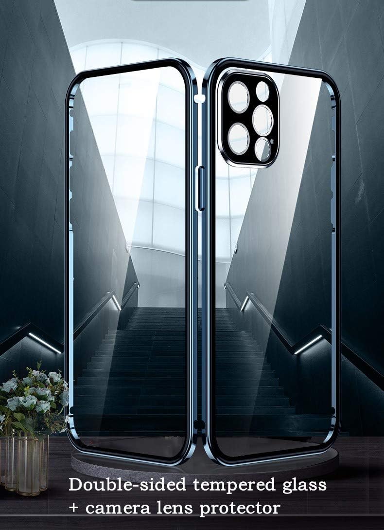 Funda con bloqueo de seguridad y fuerte absorción magnética para iPhone 11 con protector de lente de cámara, parachoques de metal 360, protección de