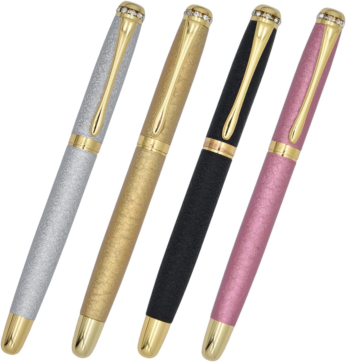 Gullor Pluma estilográfica, cuerpo esmerilado con borde dorado, recargable, incluye convertidor de tinta, punta extrafina (0.015 in), blanco