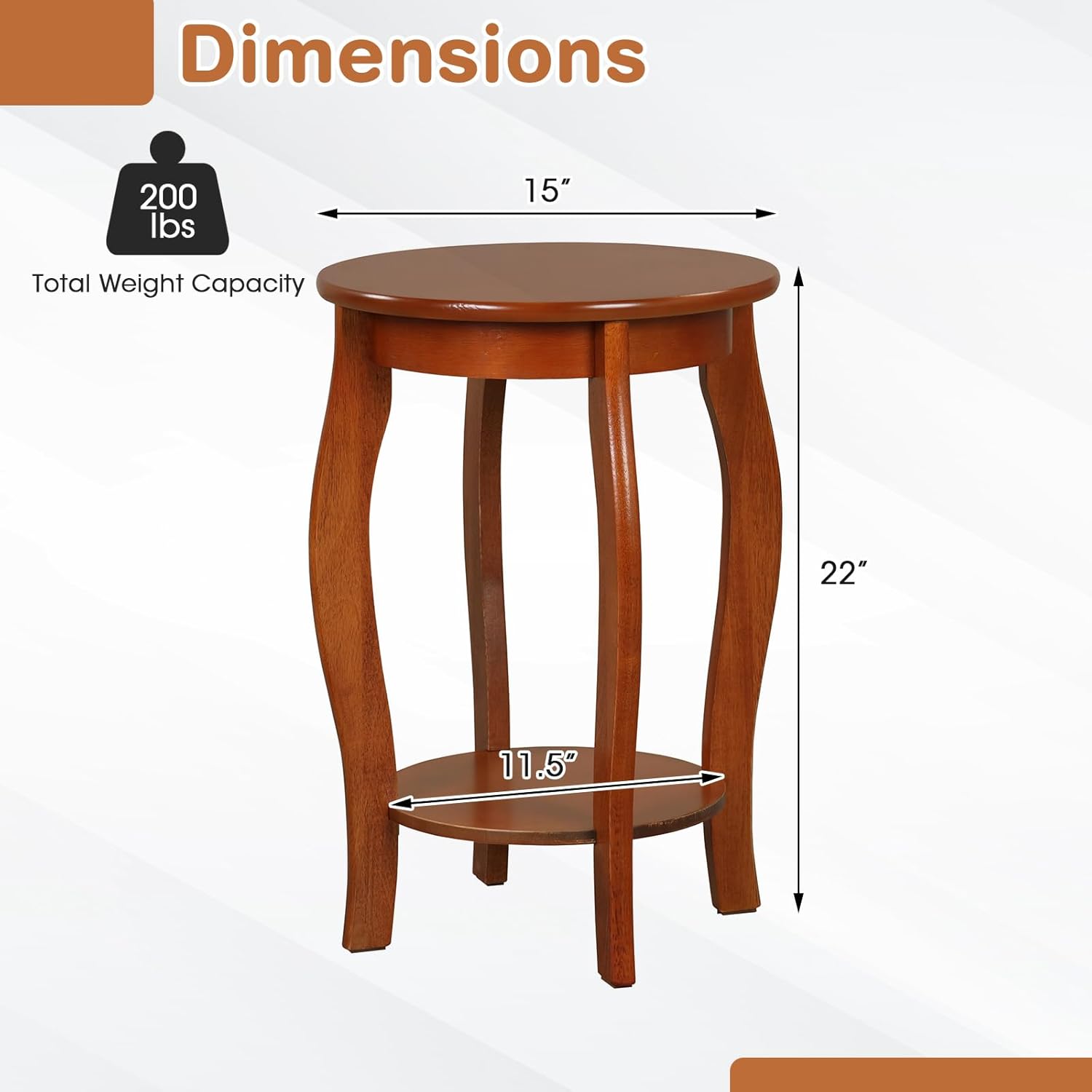 GOFLAME Mesa auxiliar redonda de 2 niveles, mesa auxiliar moderna para sofá con estante de almacenamiento, patas de madera maciza, mesa de acento