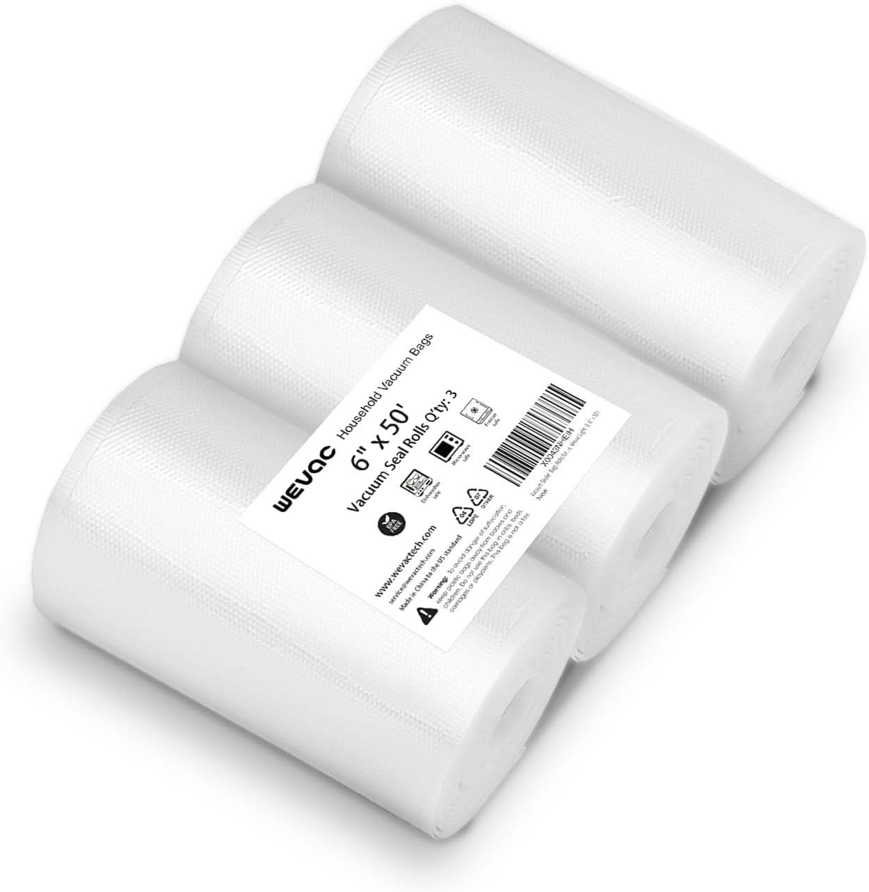Wevac Lite – 3 rollos de 6 pulgadas x 50 pies, bolsas de rollos selladores al vacío para alimentos, ideal para almacenamiento de alimentos, al vacío