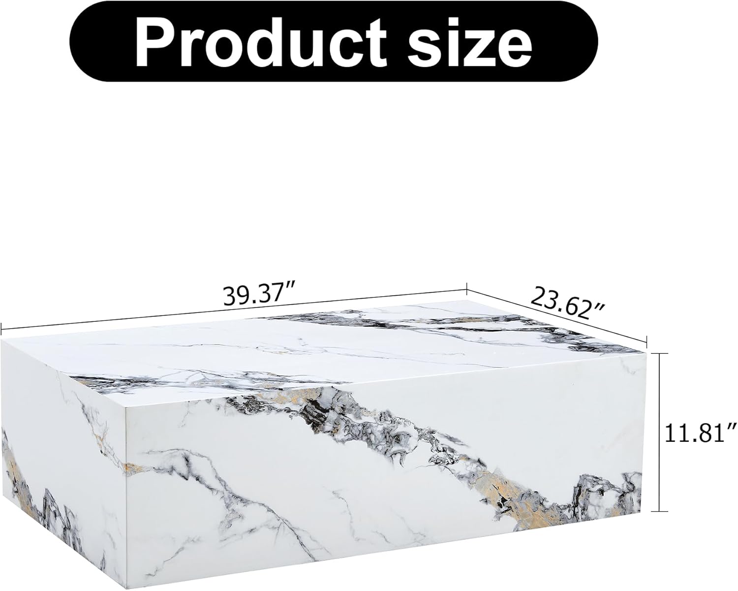 Mesa de centro moderna de mármol, mesa central rectangular de madera con patrón de mármol para sala de estar, mesa de cóctel contemporánea para el