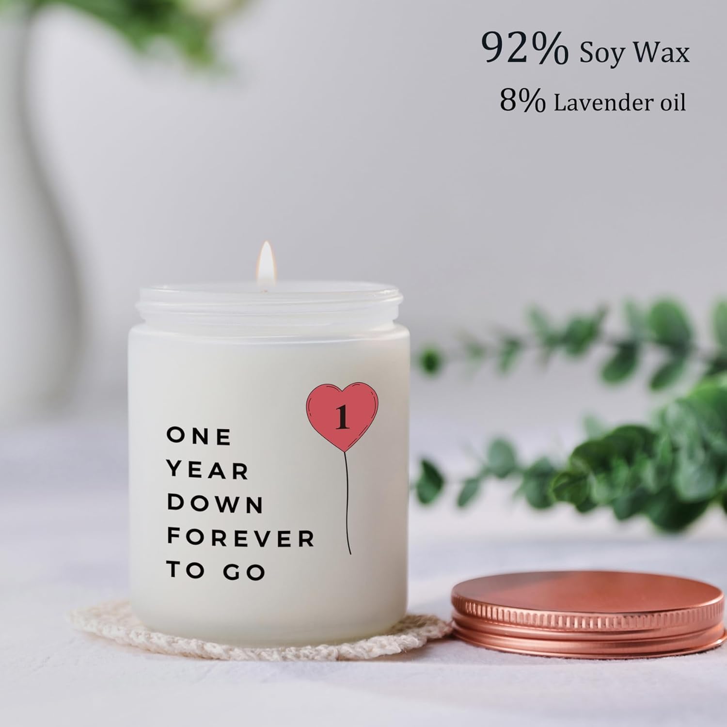 Un año, 1, 1 año, regalo de vela de primer aniversario para él, su pareja, el mejor regalo romántico de aniversario de papel para novia, novio,