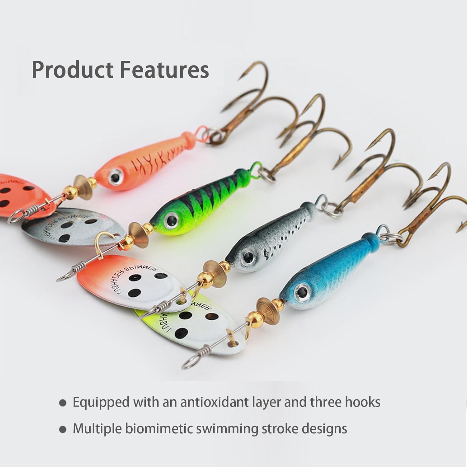 Juego de 4 cebos giratorios de pesca, señuelos de pesca de lubina, cebos giratorios para equipo de pesca de lubina, regalo de gancho de pesca para