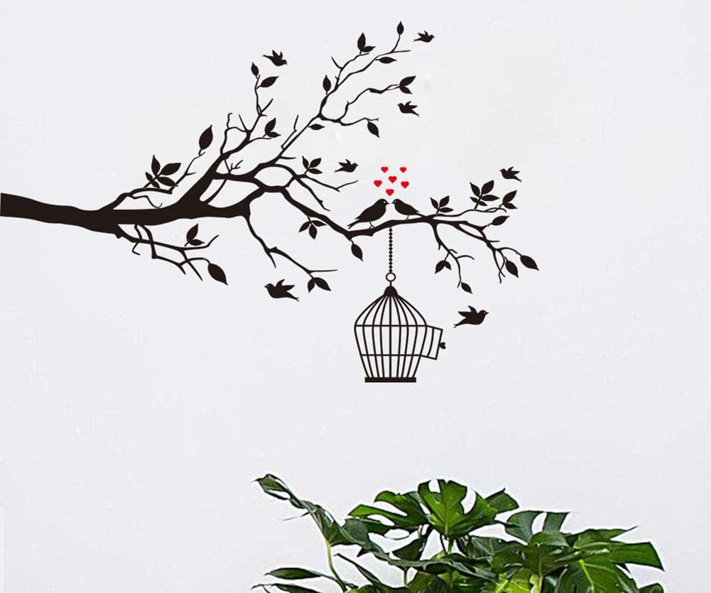 Bird Tree Branch Wall Decal – Birds Trees Wall Sticker Family TV Background Removable Vinyl Mural Wallpaper for Livingroom Kid Baby Nursery Room DIY