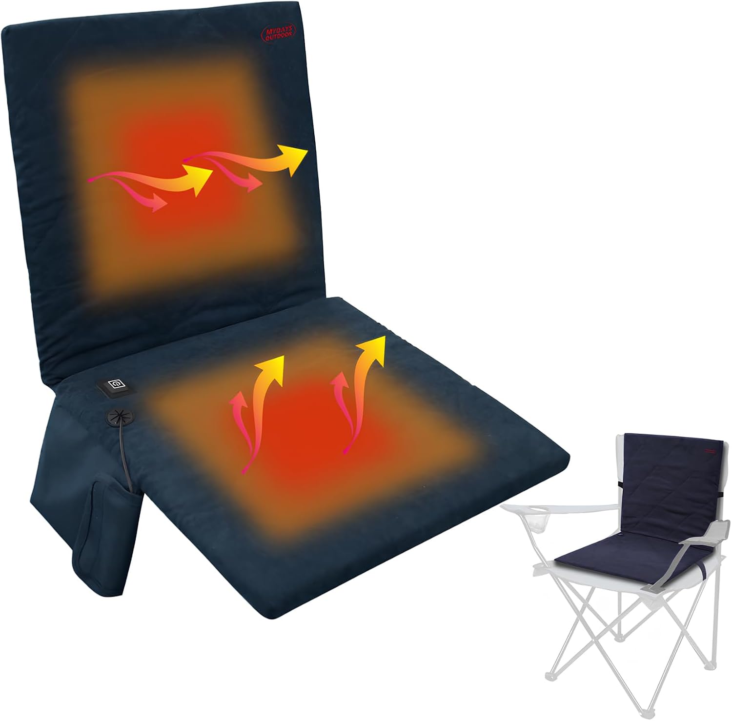 Cojín de asiento portátil con calefacción, sin banco de energía almohadilla plegable para silla de campamento con calefacción USB, cojín ajustable