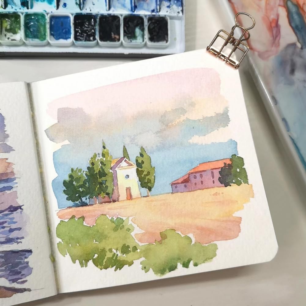 3 mini cuaderno de bocetos de acuarela de 3.9 x 3.9 pulgadas, 300 GSM, cuaderno de pintura cuadrado portátil, 60 pgs (30 hojas delanteras y traseras