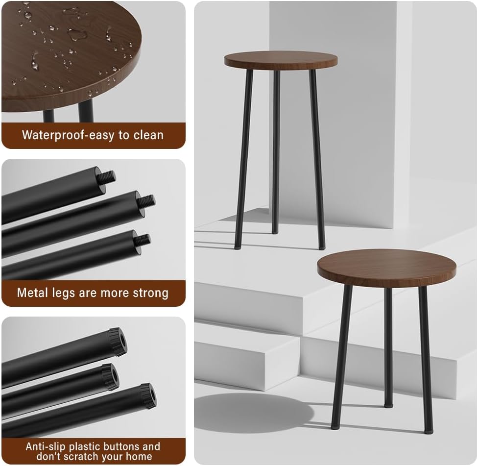 Paquete de 2 soportes para plantas, soporte alto de madera de metal para interiores, mesa auxiliar redonda pequeña junto al sofá, estantes de