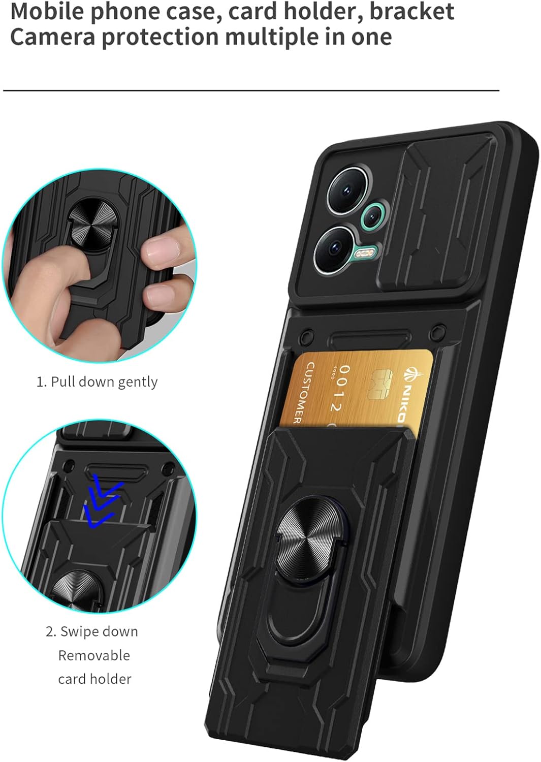 Ysnzaq Funda militar resistente a prueba de golpes para Xiaomi Redmi Note 12 5GPoco X5, cubierta protectora de lente de ventana deslizante con
