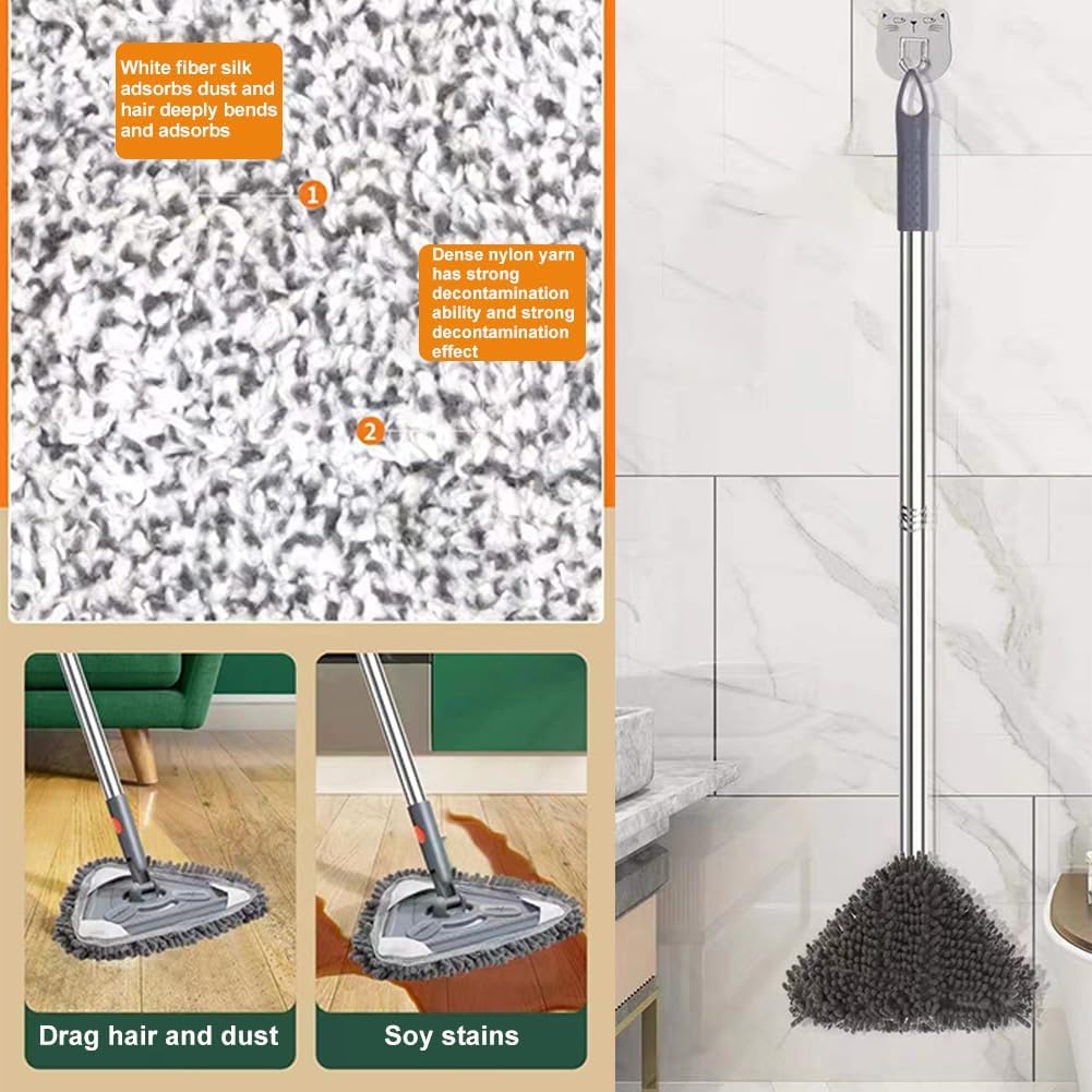 Trapeador de limpieza de pared, limpiador de ventanas con mango largo de longitud ajustable, herramienta de limpieza de zócalo giratorio de 360