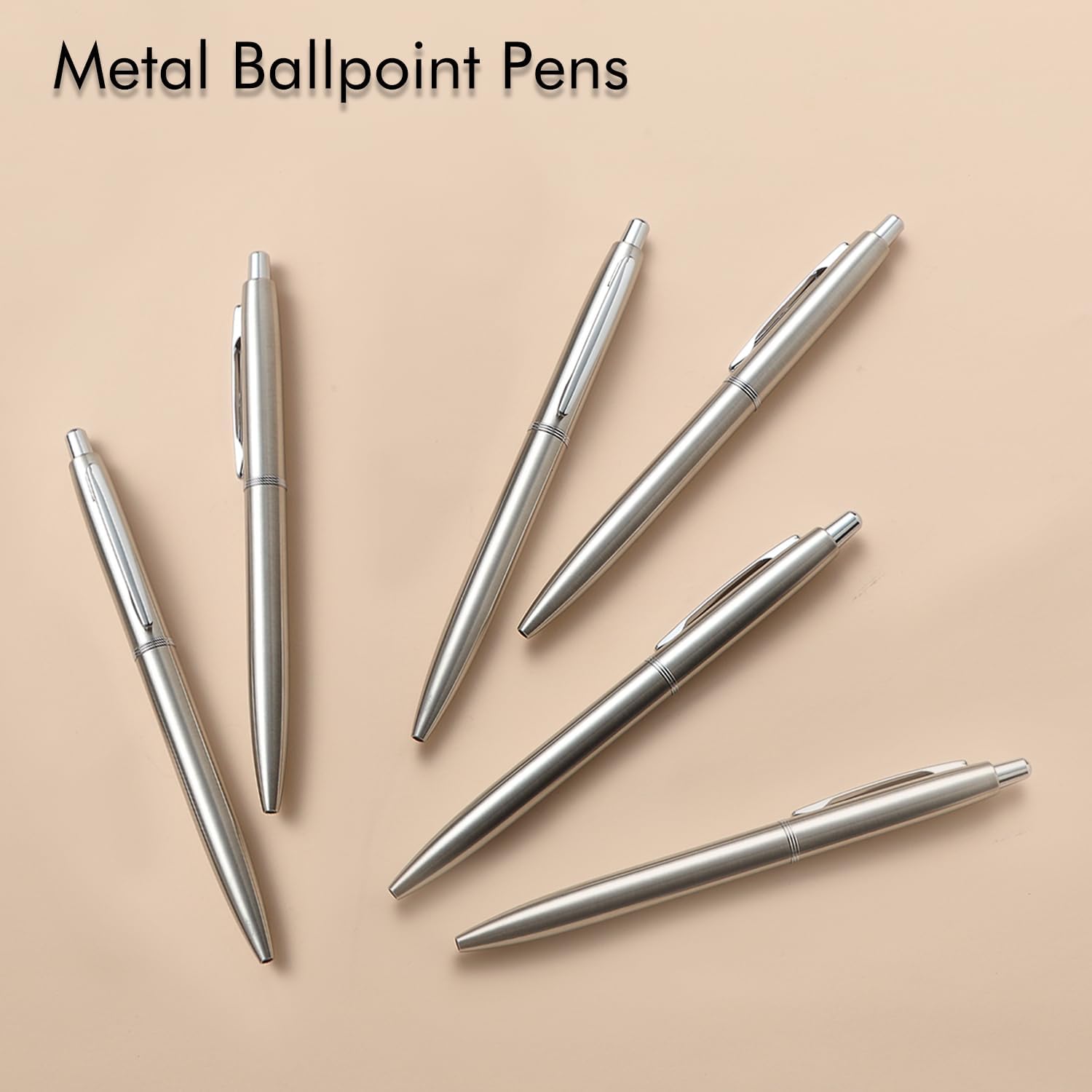 6 bolígrafos retráctiles de metal, para regalo, negocios, oficina, tinta negra de punta media de 0.039 in, 12 extras de repuestos de metal