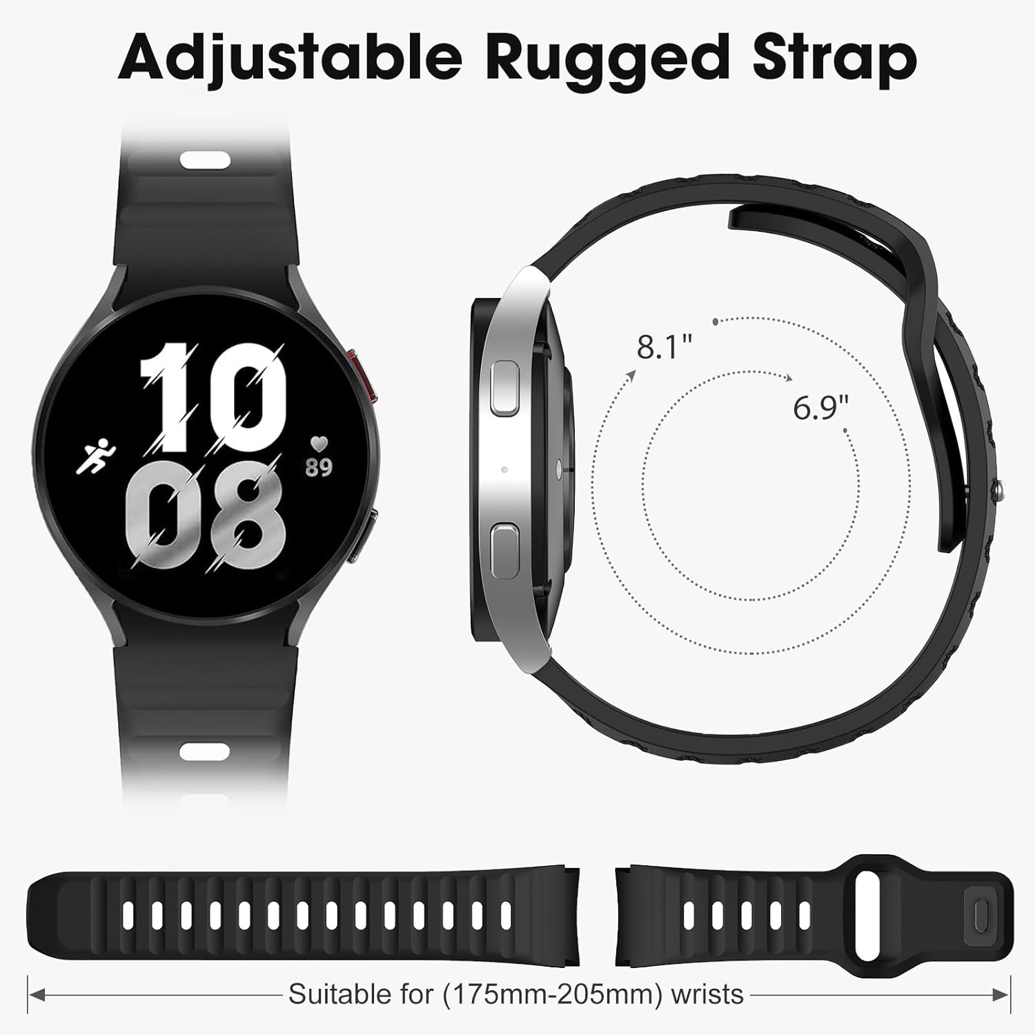 Correa resistente sin huecos compatible con Samsung Galaxy Watch 4 5 6 Band 1.732 in 1.575 inGalaxy Watch 6 Classic Band 1.850 in 1.693 inWatch 5