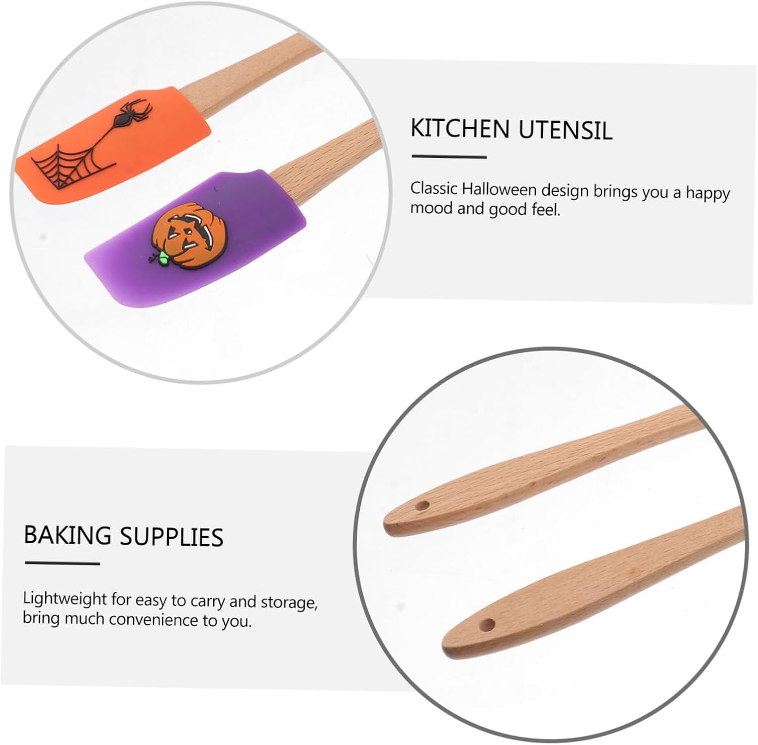 Raspador de silicona, 2 piezas, raspador de Halloween, utensilios de cocina, espátula de madera para hornear de calabaza para niños