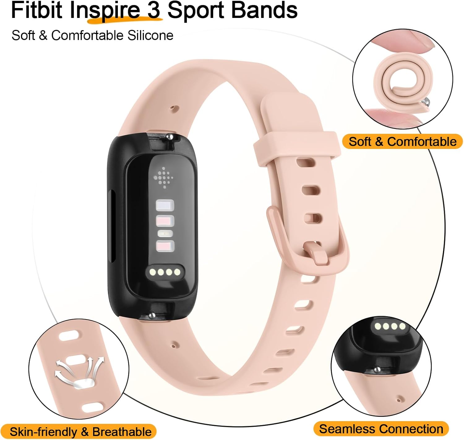 Meliya Fitbit Inspire 3 bandas para mujeres y hombres, correa ajustable de silicona suave de repuesto compatible con Fitbit Inspire 3 Fitness Tracker