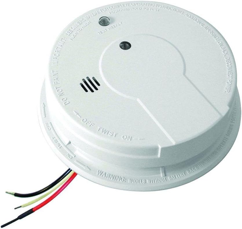 Kidde Detector de humo y monóxido de carbono cableado, respaldo de batería AA, detector de humo interconectable y cableado con batería de reserva de