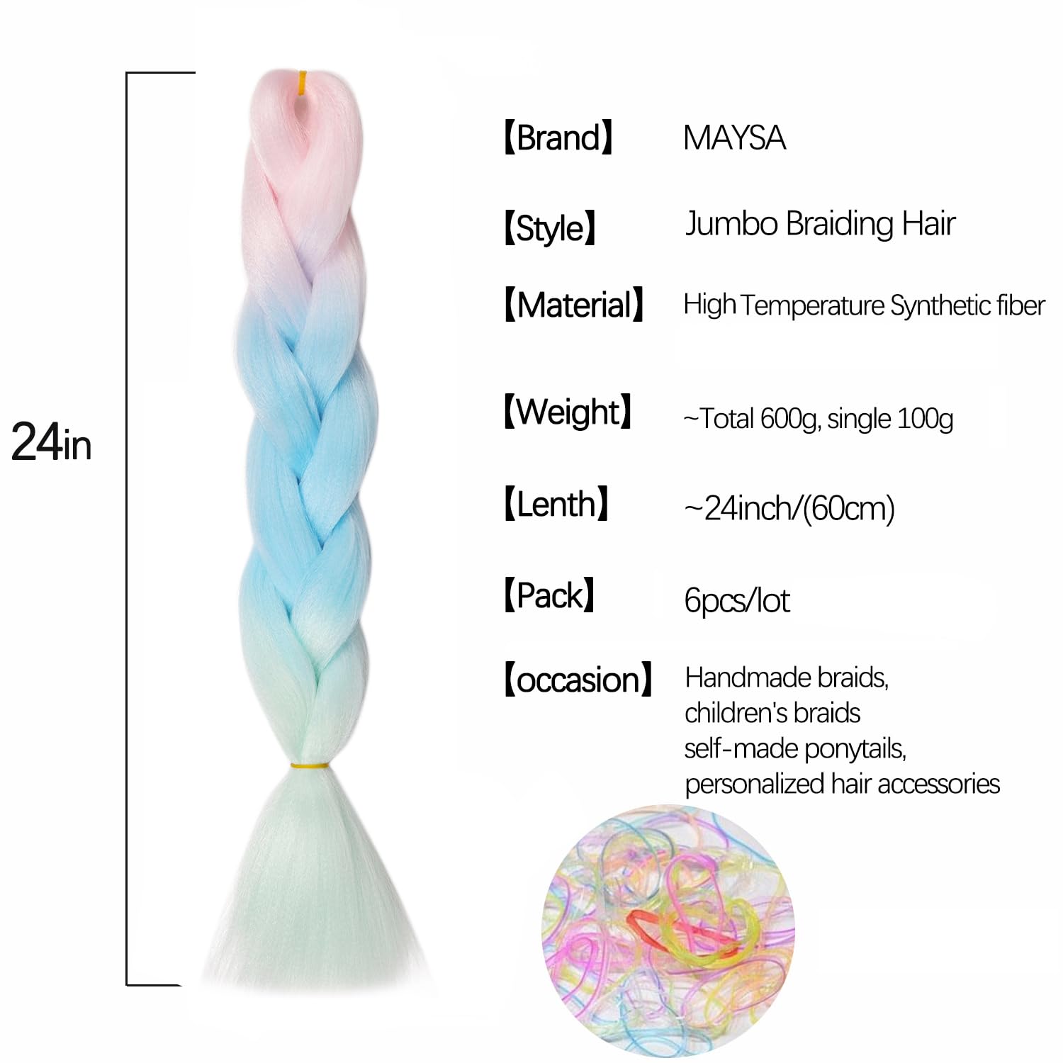 MAYSA Extensiones de cabello trenzado color rosa ombré, extensiones de cabello trenzado jumbo de 24 pulgadas, cabello de trenzas preestiradas