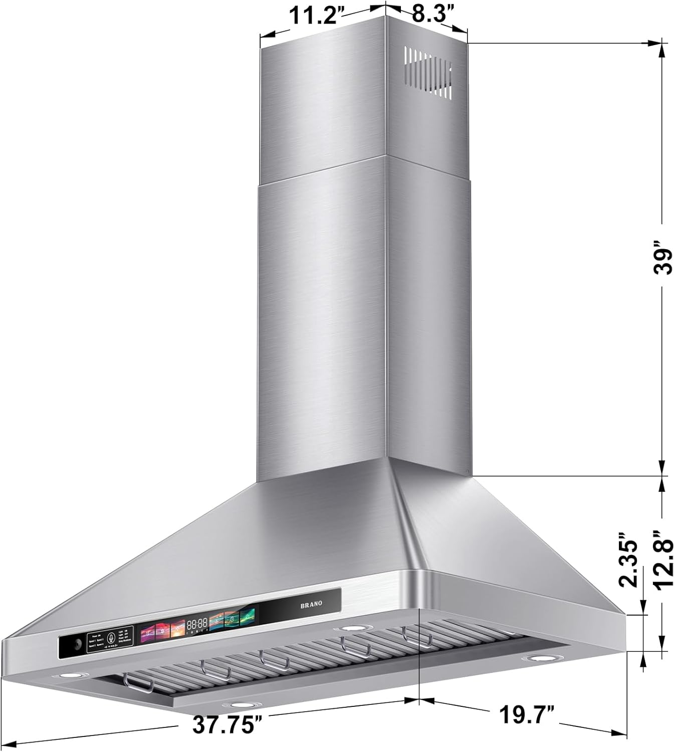 BRANO Campana extractora de montaje en pared de 36 pulgadas con control de vozgestostáctil, ventilación de campana de cocina de acero inoxidable de