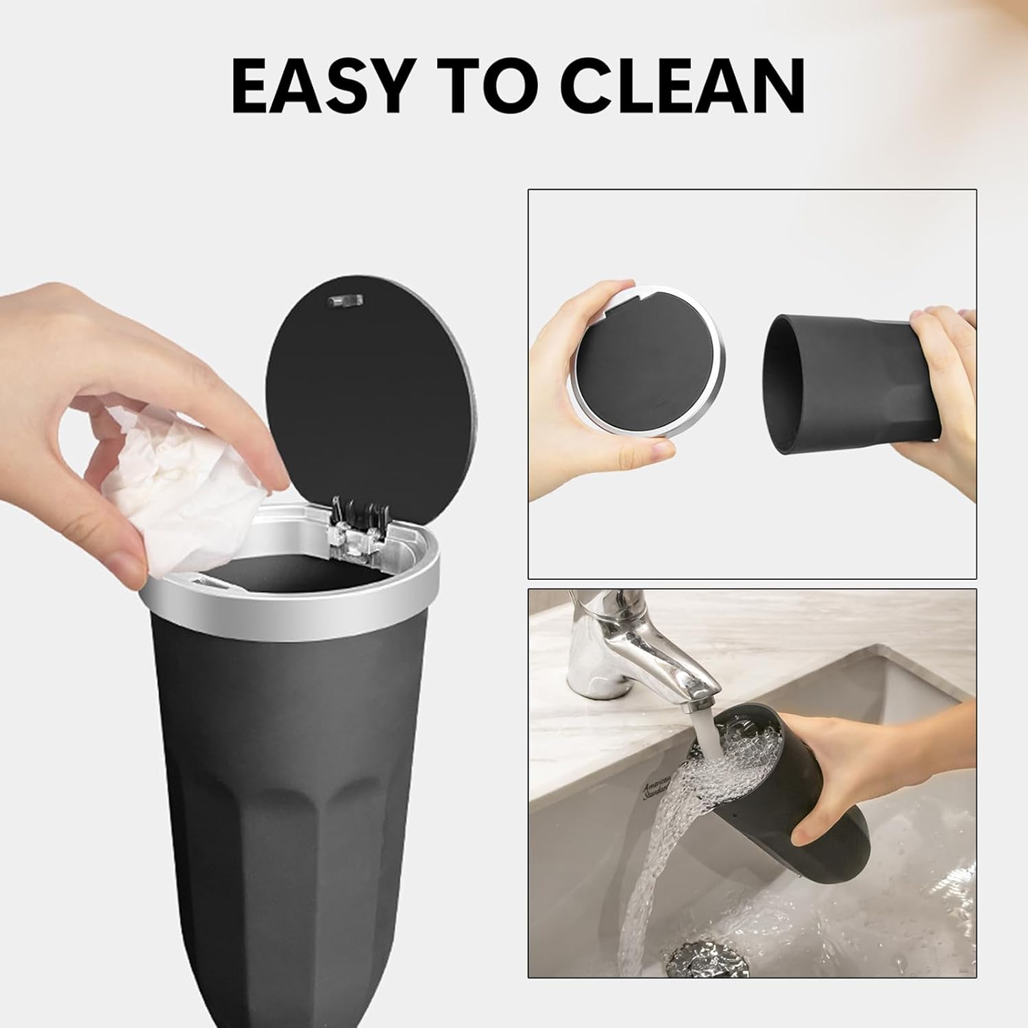 ZKFAR 1 bote de basura para automóvil con tapa, soporte para vasos, cubo de basura de diseño a presión para abrir, cubo de basura portátil