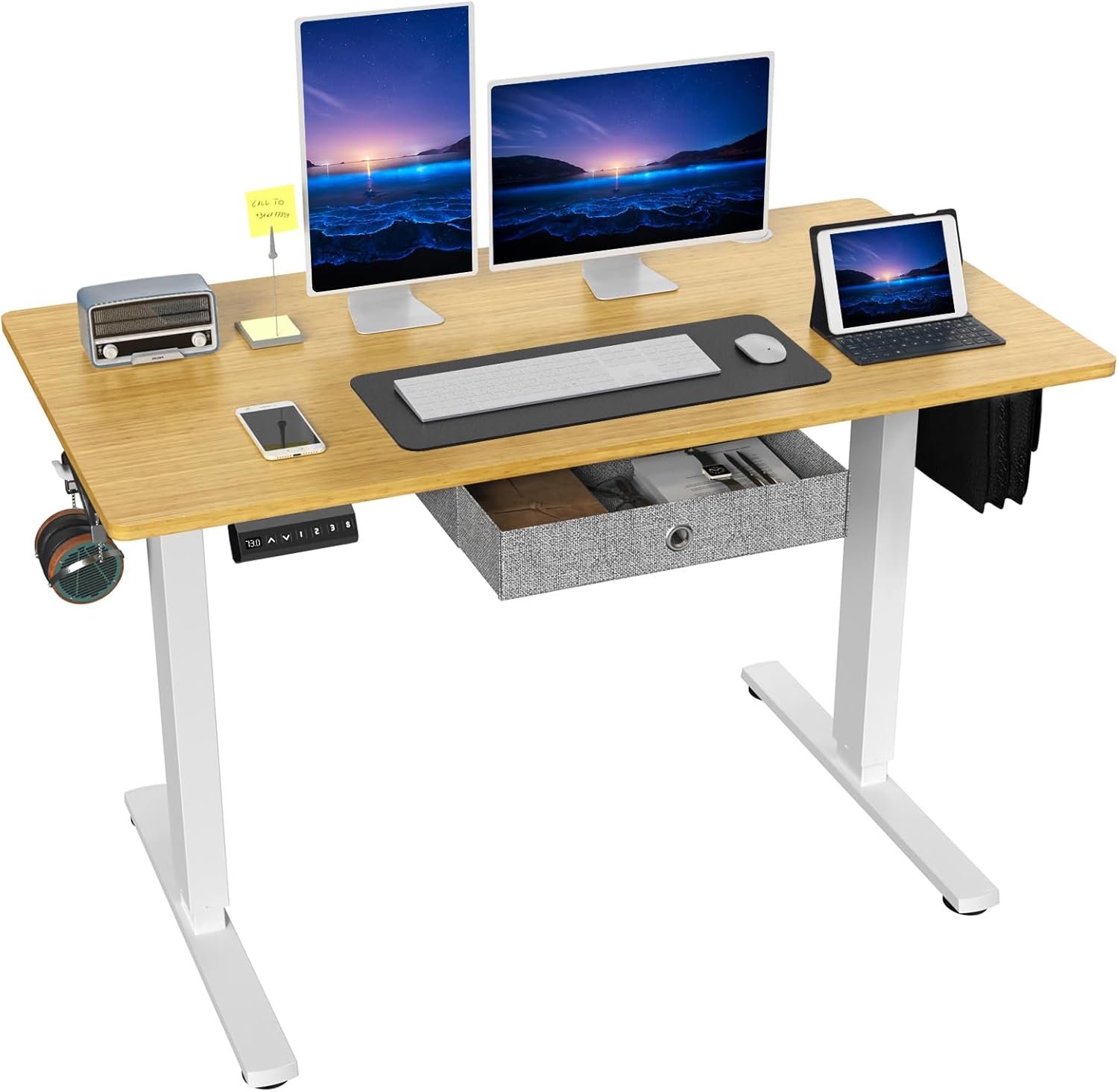 DUMOS Cajones eléctricos de 48 pulgadas, altura ajustable, soporte ergonómico para oficina en casa, estación de trabajo, computadora natural, para