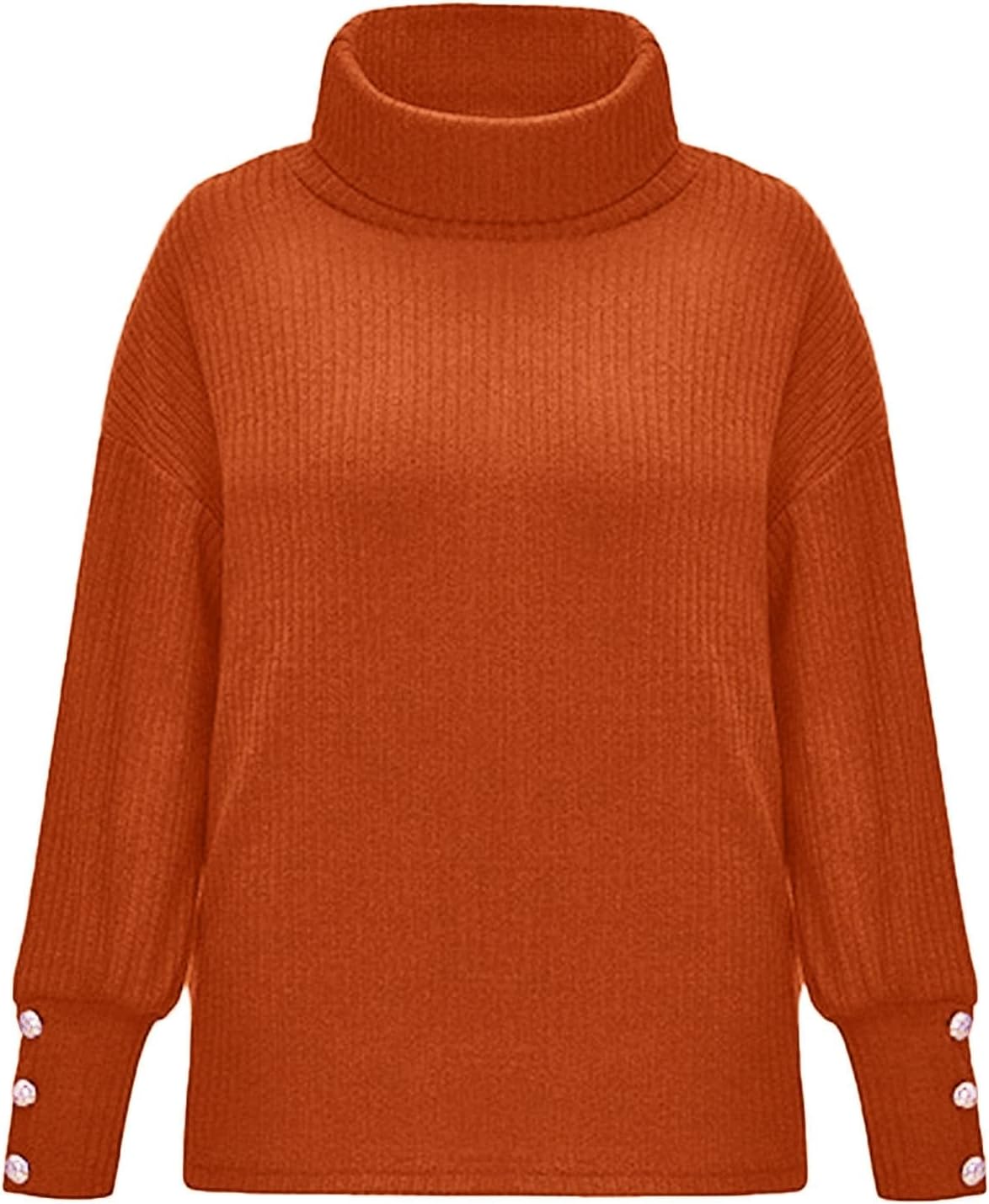 Suéter ligero acanalado con cuello redondo para mujer, para otoño e invierno, con botones, de manga larga, de punto, talla extragrande