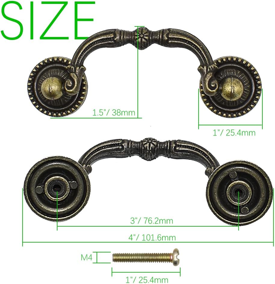 Paquete de 2 tiradores de cajón antiguos de 3 pulgadas con agujeros de 3 pulgadas, manijas de bronce vintage para gabinetes, vestidores, mesas,