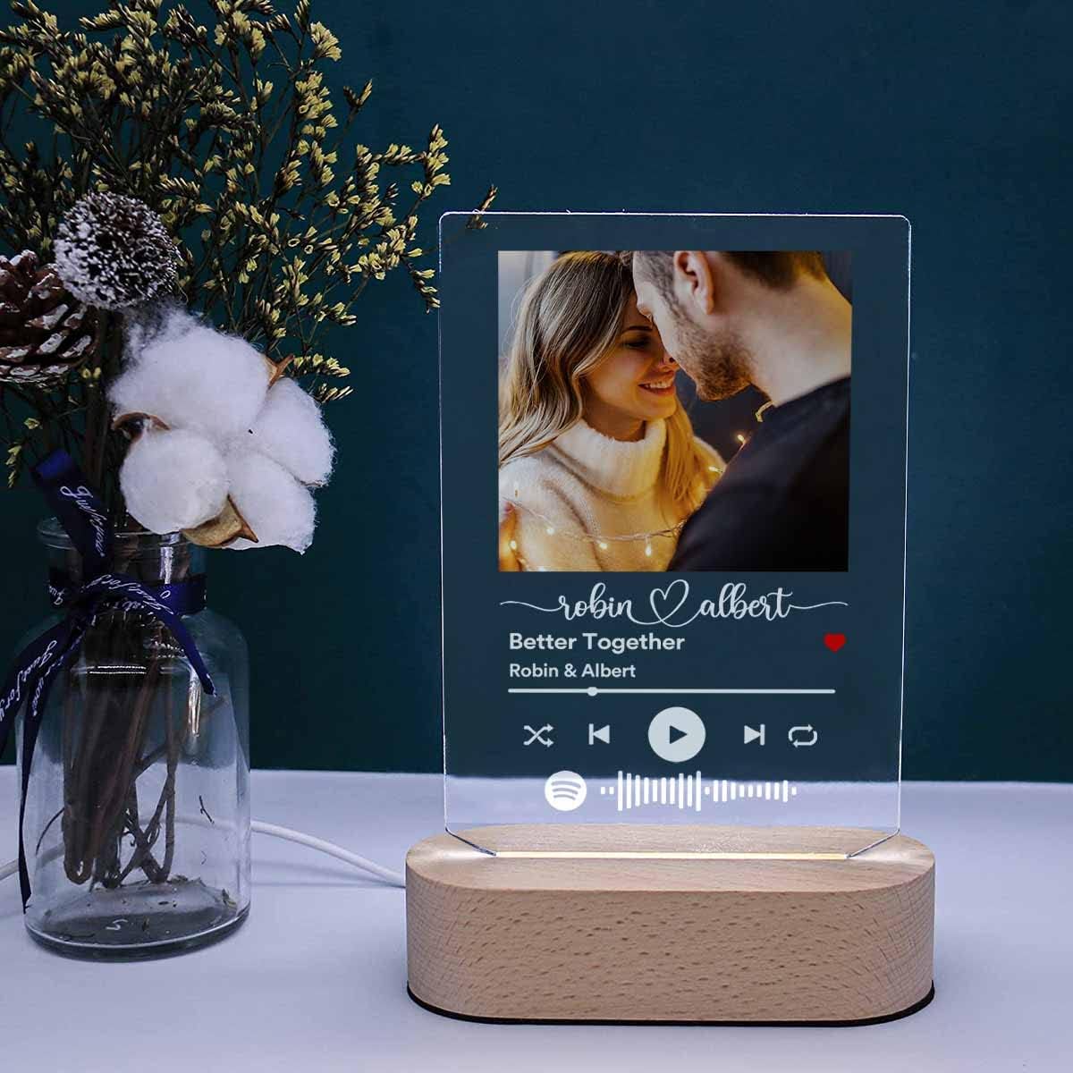YESCUSTOM Canción acrílica personalizada con foto, regalo personalizado para novio, novia, cubierta de álbum acrílico, placa de música transparente