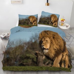 Juego de funda de edredón de león azul, tamaño Queen, con estampado de animales, funda de edredón de microfibra suave y 2 fundas de almohada de 20 x Juego de funda de edredón de león azul, tamaño Queen, con estampado de animales, funda de edredón de microfibra suave y 2 fundas de almohada de 20 x