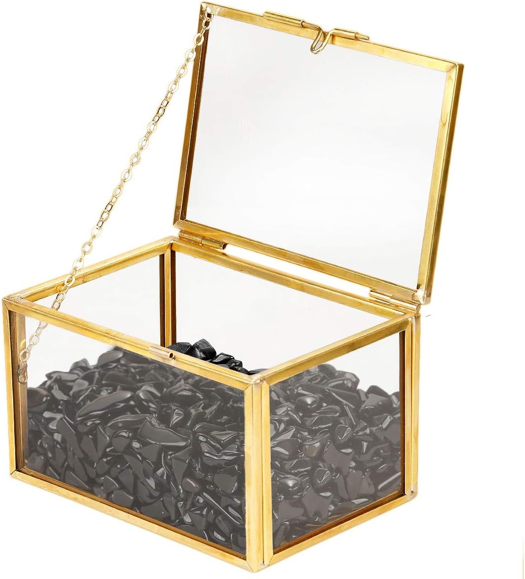 rockcloud Contenedor de terrario de cristal curativo de obsidiana negra para plantas de aire suculentas, soporte para plantas de aire de hadas,