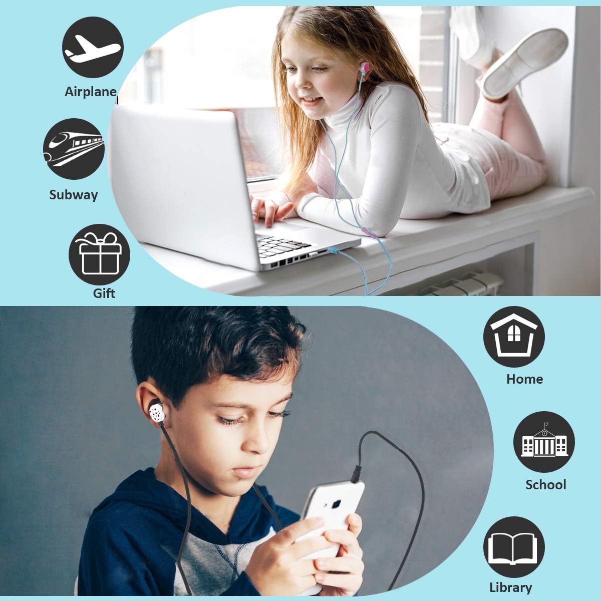 QearFun Auriculares con forma de dona para niños, bonitos auriculares intrauditivos con cable, regalo para niñas y niños escolares con micrófono y