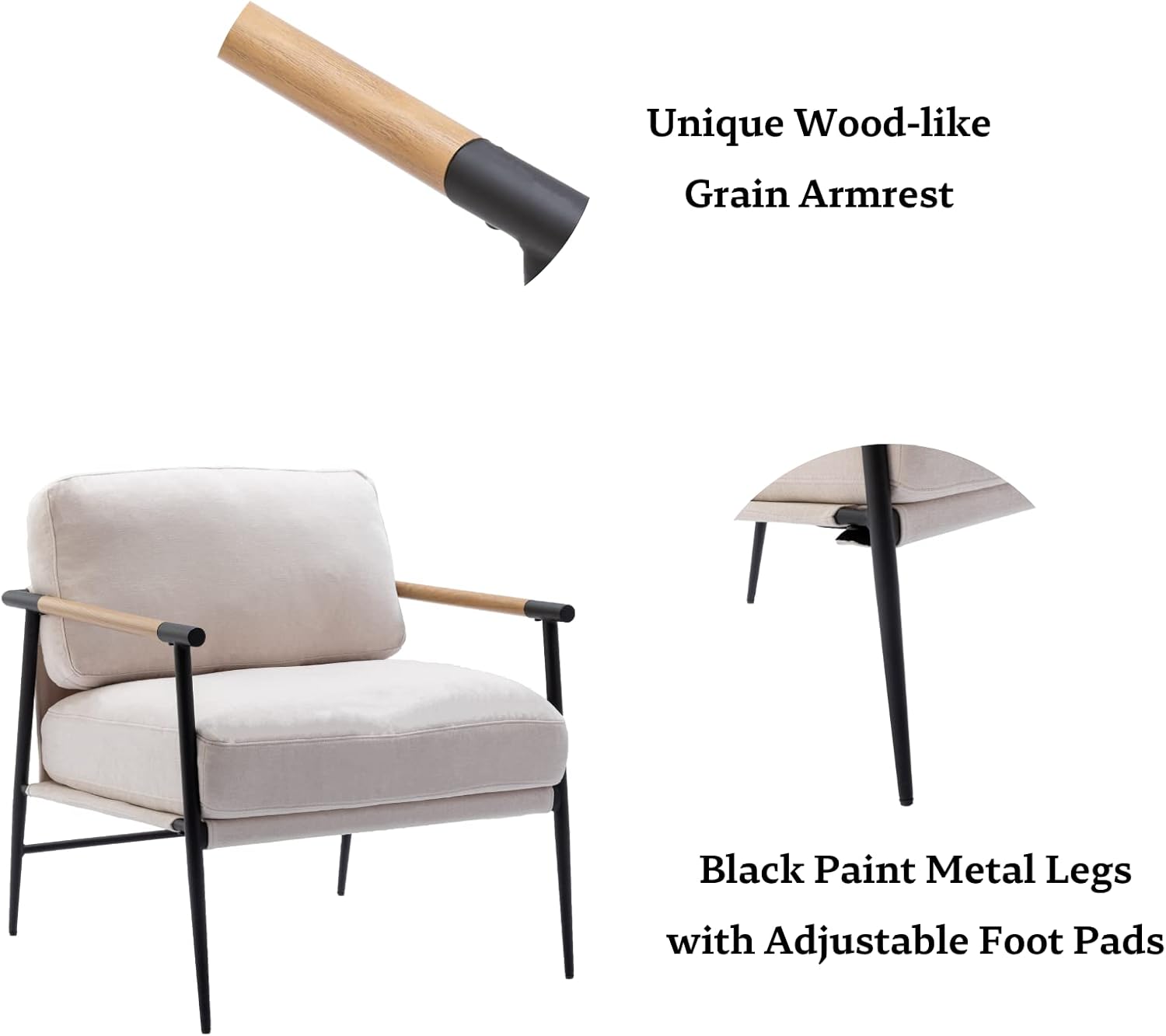 LukeAlon Silla decorativa de felpilla de mediados de siglo, silla de sala de estar ultra suave con patas de metal, sillón moderno tapizado cómodo