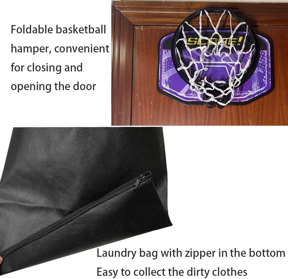 Cesta de baloncesto 2 en 1 para ropa sucia, juego de aro de baloncesto para colgar sobre la puerta, cesta divertida para ropa sucia, juego de bolsa