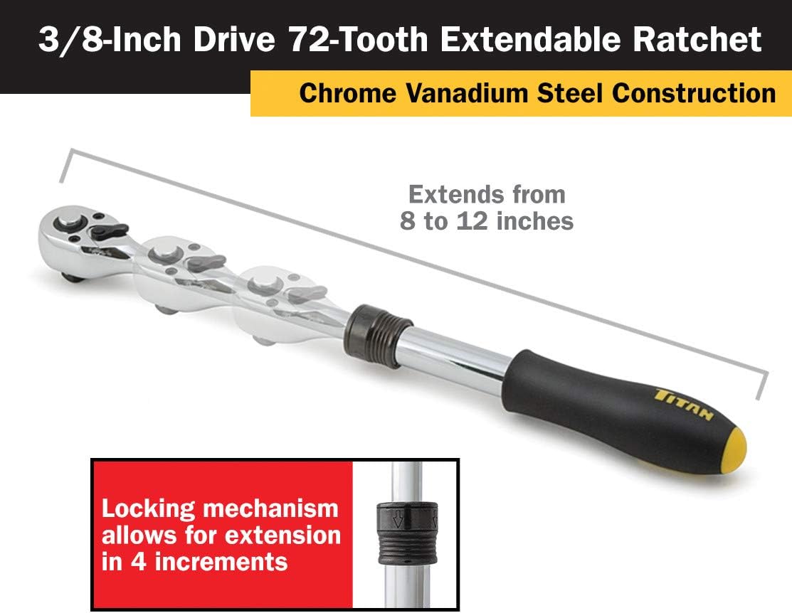 Titan 12070 Trinquete extensible de 72 dientes de 38 pulgadas x 8 a 12 pulgadas