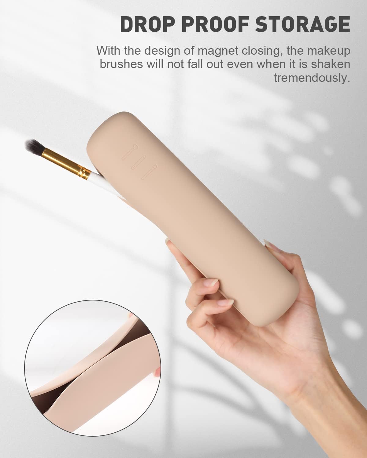Soporte grande para brochas de maquillaje con bloqueo magnético, organizador de brochas de maquillaje de silicona mejorado con diseño anticaídas,