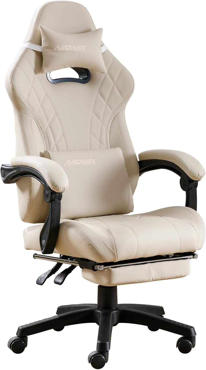 SEGEDOM – Silla de juegos con reposapiés y soporte lumbar de masaje, silla ergonómica para videojuegos, sillas de videojuegos de oficina con altura