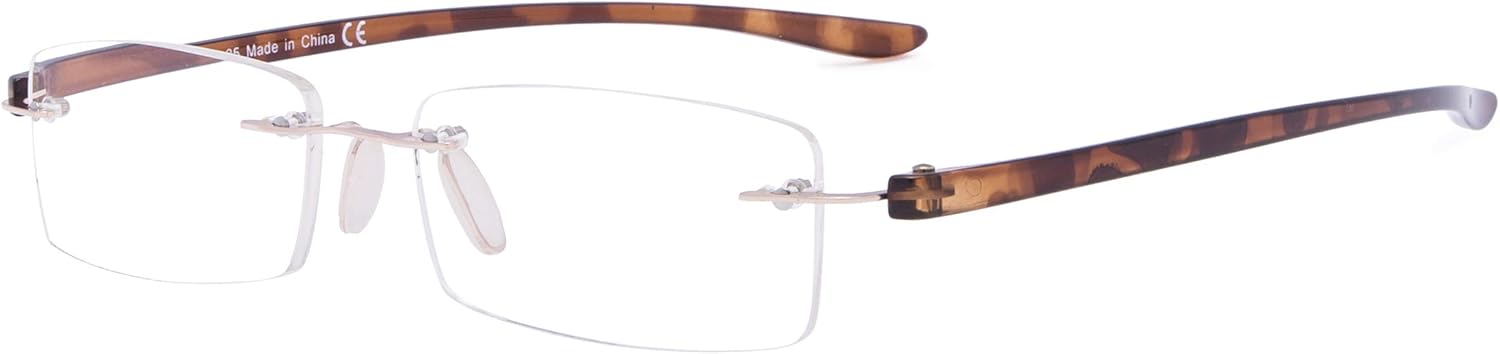 Eyekepper Lentes de lectura pequeños sin montura para mujer, lentes de lectura sin marco para hombres con brazos de tortuga