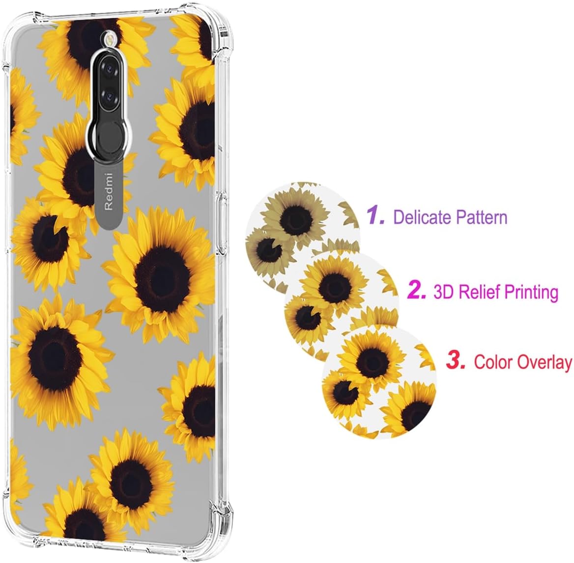 Sidande Funda para Redmi 8A, Redmi 8 A MZB8458IN Funda para niñas y mujeres, transparente floral, suave, flexible, TPU delgada, funda protectora