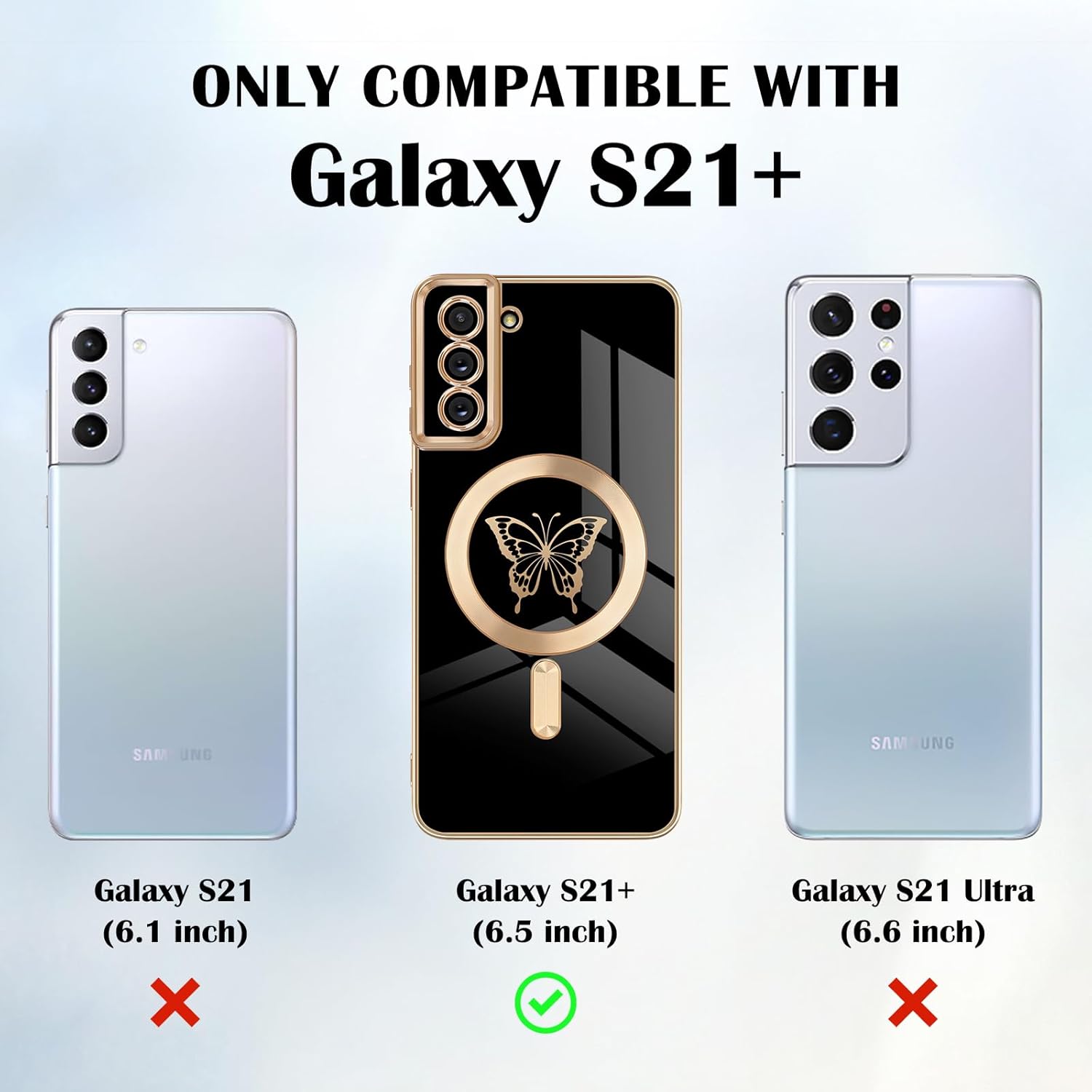 Funda magnética para Samsung Galaxy S21 Plus 5G, bonita funda con borde chapado en mariposa con MagSafe para mujeres, niñas y hombres, TPU suave, a