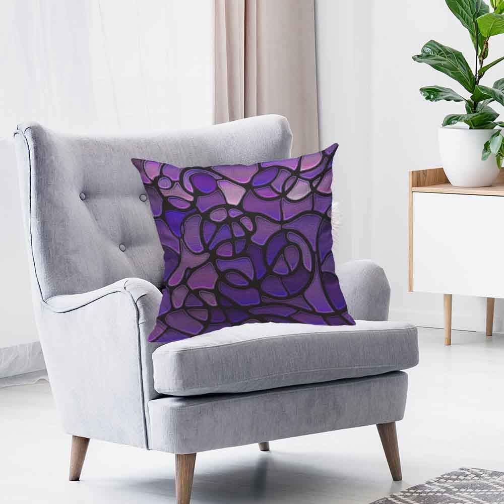 HOSNYE Funda de almohada de lino y algodón con mosaico de vidrio, color morado, abstracto, manchado, fundas de cojín decorativas para el hogar,