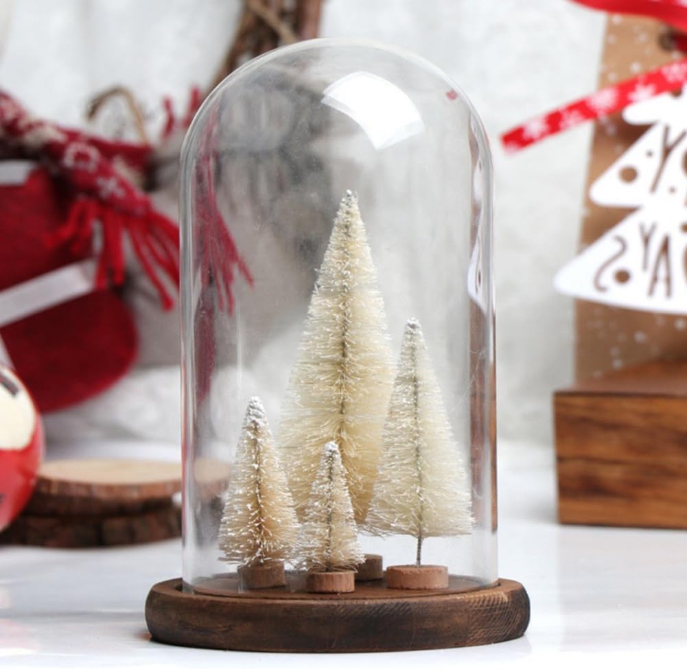 8 piezas de mini árbol de Navidad blanco, pequeños árboles de Navidad artificiales con base de madera, árboles de cepillo para botellas, árbol de