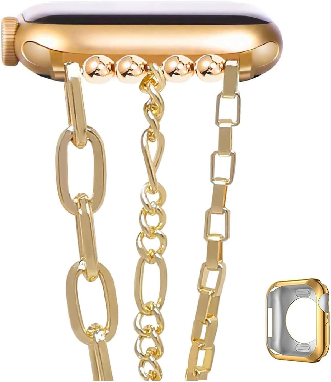 Pulsera de cadena compatible con Apple Watch con funda de TPU de 1.496 pulgadas, 1.575 pulgadas, 1.614 pulgadas, 1.654 pulgadas, 1.732 pulgadas,