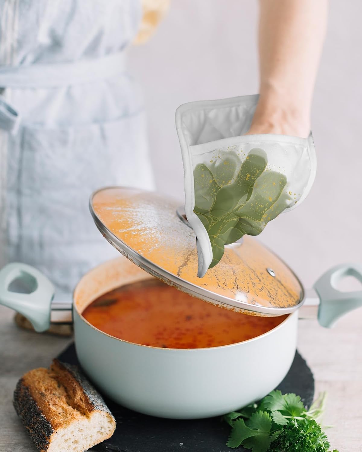 Juego de 2 agarraderas de tela de rizo antideslizante y aislante de calor con bolsillo, guantes gruesos para horno, posavasos para hornear, estilo
