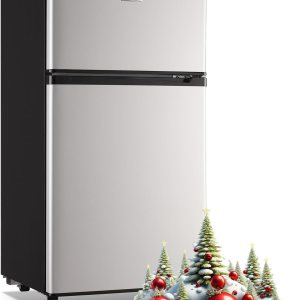 WANAI Refrigerador compacto de 3.5 pies cúbicos, refrigerador clásico retro de 2 puertas, mini refrigerador ajustable con estantes de vidrio WANAI Refrigerador compacto de 3.5 pies cúbicos, refrigerador clásico retro de 2 puertas, mini refrigerador ajustable con estantes de vidrio