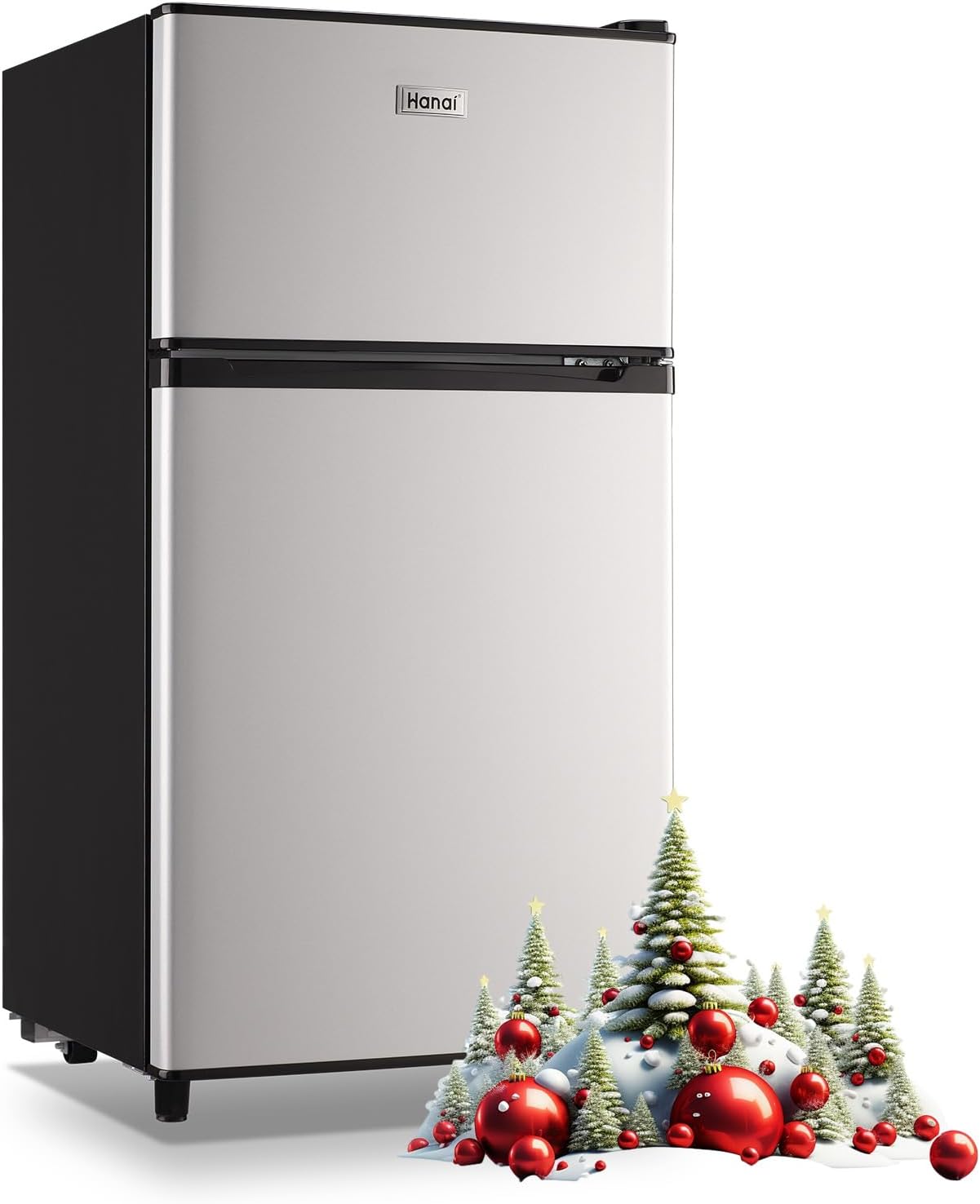 WANAI Refrigerador compacto de 3.5 pies cúbicos, refrigerador clásico retro de 2 puertas, mini refrigerador ajustable con estantes de vidrio