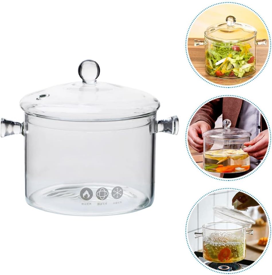 GANAZONO Hervidor de té – Cuencos de vidrio transparente, cacerola con tapa y asa, resistente a la cocina, utensilios de cocina transparentes para