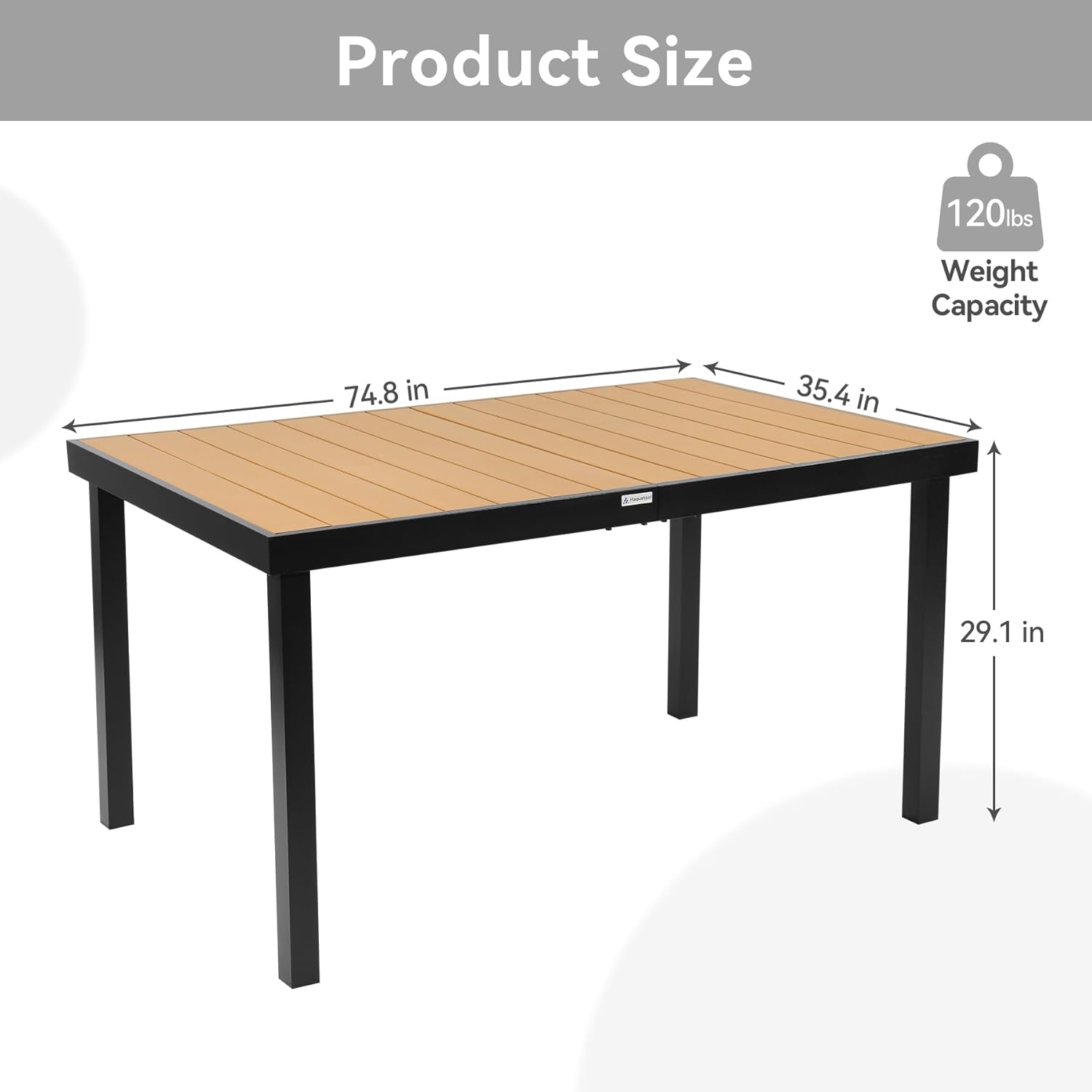 Haquatisol Mesa de comedor al aire libre para 8 personas, patio de 75 pulgadas, mesa larga rectangular de metal de aluminio con mesa similar a la