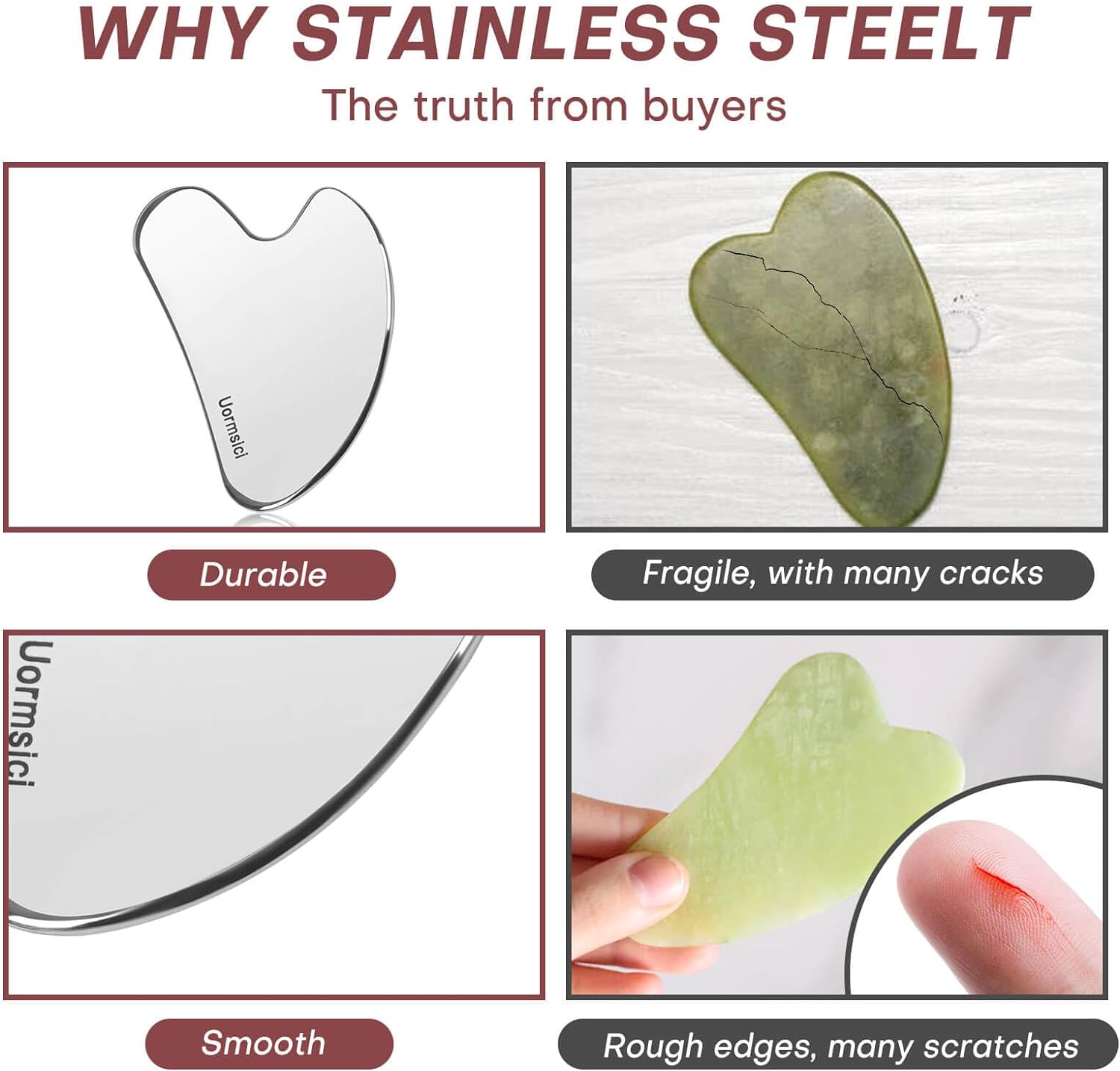 Herramientas faciales de metal Gua Sha, herramienta guasha para cara, herramienta Gua Sha 100% acero inoxidable 304, juego de guasha premium para