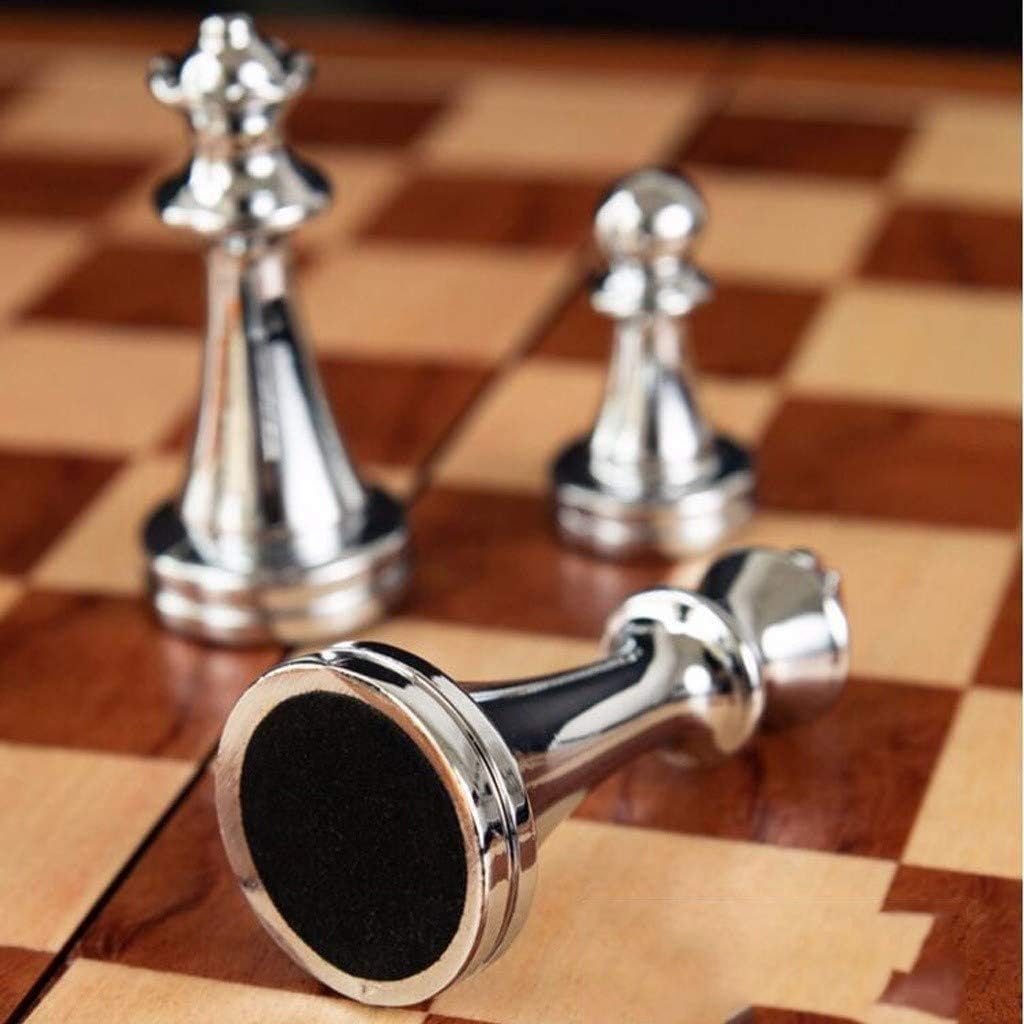 PZFC Juego de ajedrez grande de metal plegable portátil de madera para niños y adultos principiantes juego de mesa, regalos de alta gama