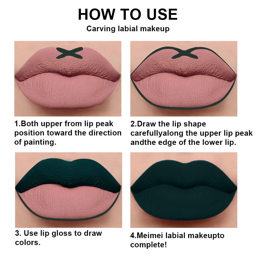 evpct Juego de 2 lápices labiales y delineador de labios color verde oscuro mate, juego de maquillaje DNM mate mate líquido de larga duración 24
