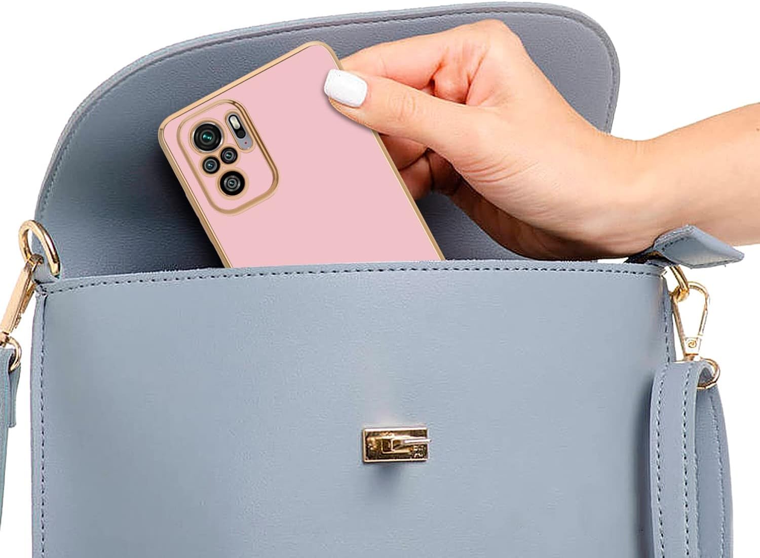 Funda compatible con Xiaomi RedMi Note 10 4GRedMi Note 10S en rosa brillante – Oro – Funda protectora hecha de silicona TPU flexible y con